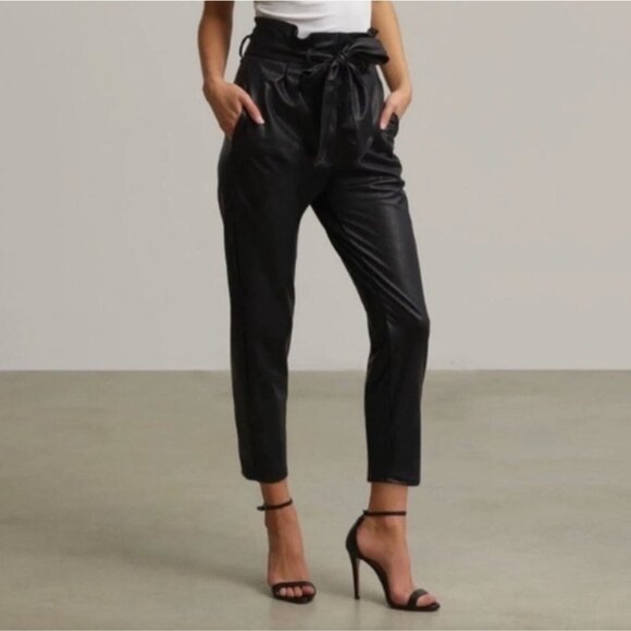 NEW Commando Womens Small Black Faux Leather Pants Paperbag Waist Ankle - Picture 2 of 15